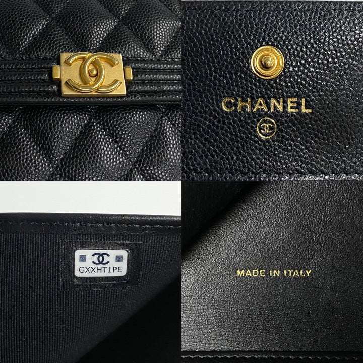Top Quality Chanel Boy Matelasse Caviar Bifold Wallet Black