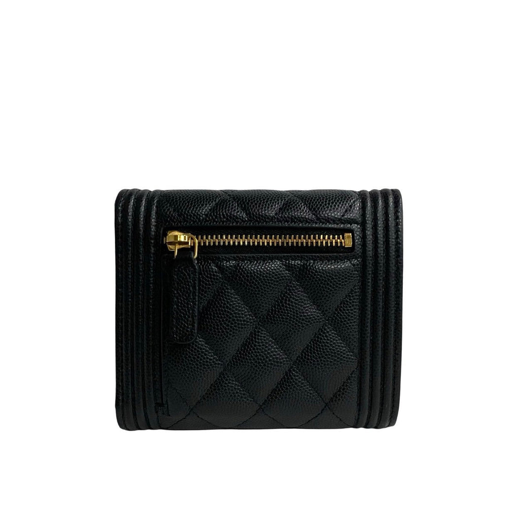 Top Quality Chanel Boy Matelasse Caviar Bifold Wallet Black