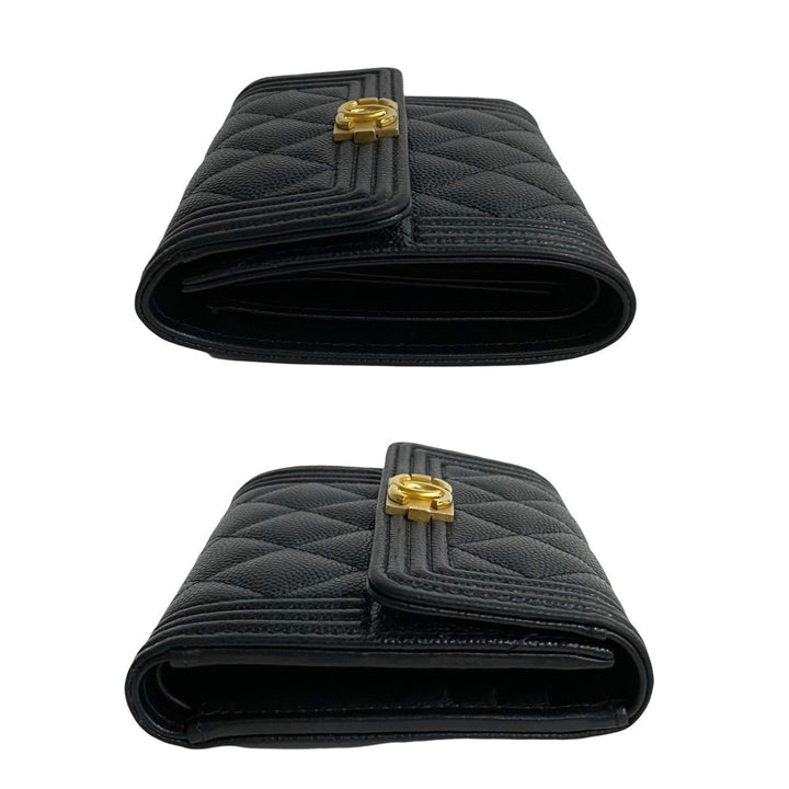Top Quality Chanel Boy Matelasse Caviar Bifold Wallet Black
