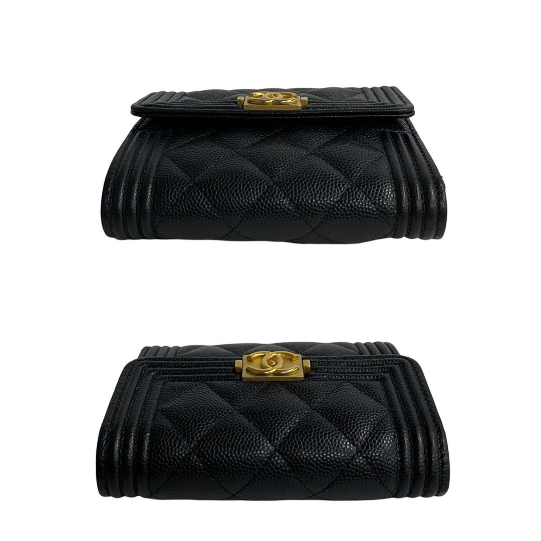 Top Quality Chanel Boy Matelasse Caviar Bifold Wallet Black