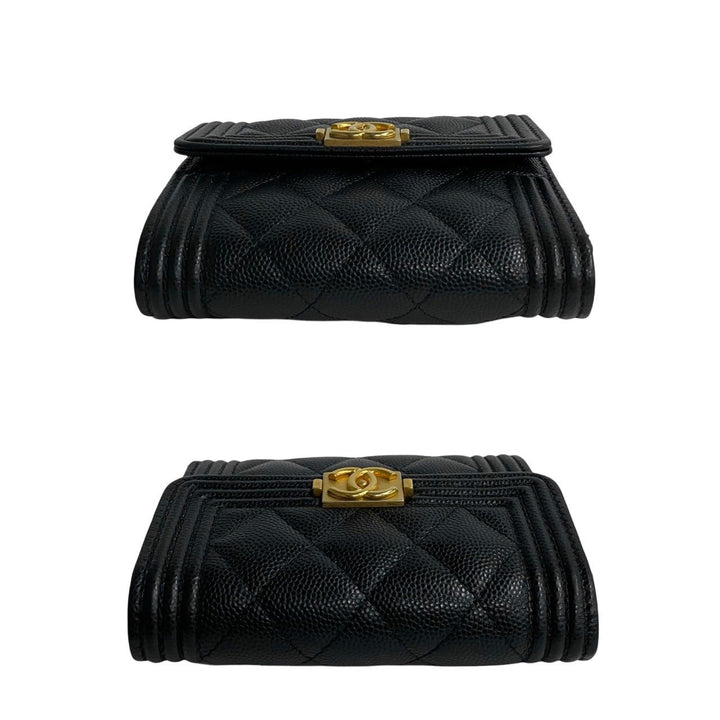 Top Quality Chanel Boy Matelasse Caviar Bifold Wallet Black