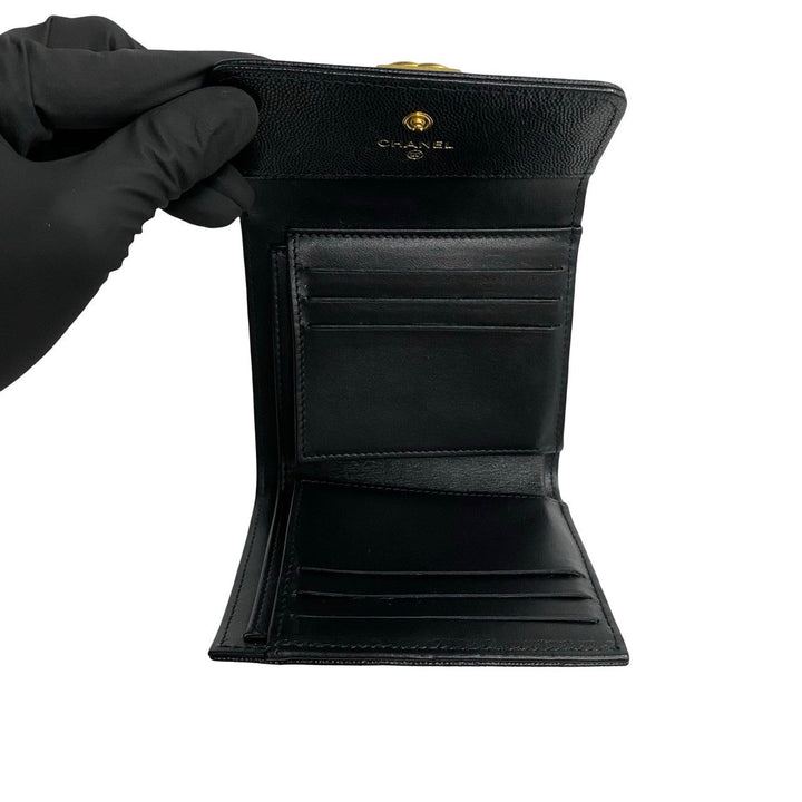 Top Quality Chanel Boy Matelasse Caviar Bifold Wallet Black