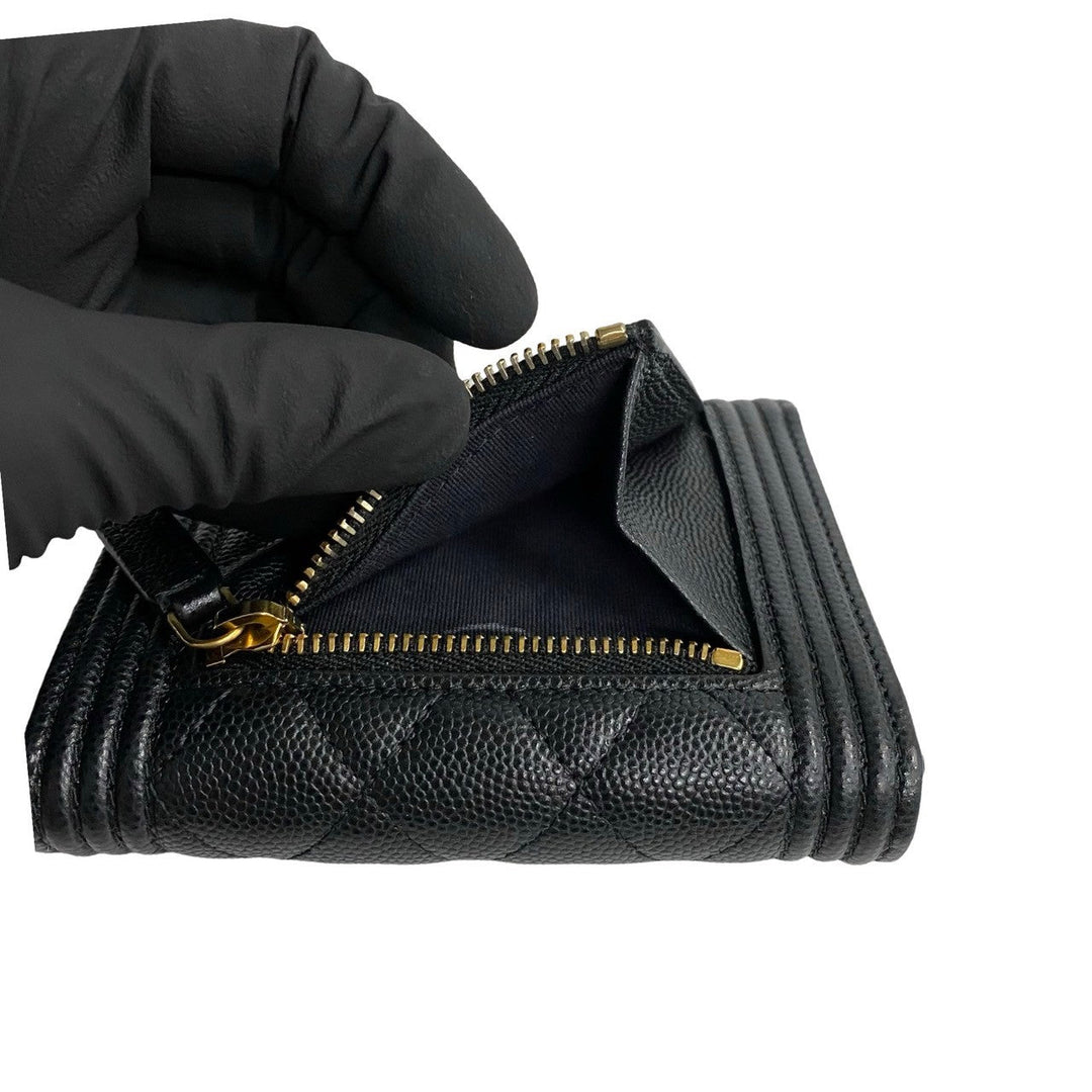 Top Quality Chanel Boy Matelasse Caviar Bifold Wallet Black