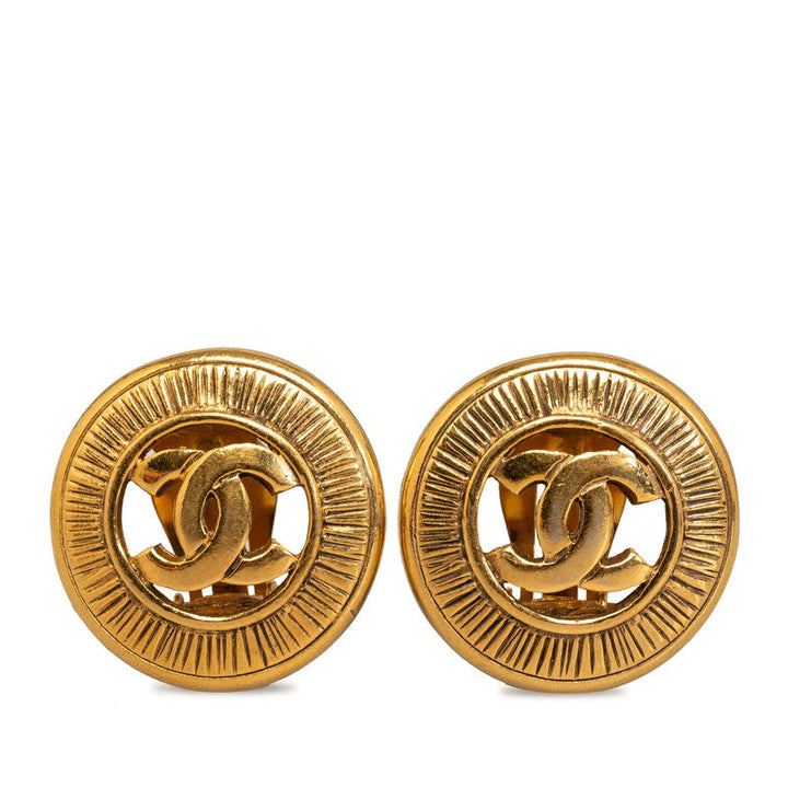Top Quality Chanel Vintage Coco Mark Circle Earrings Gold Plated Women's