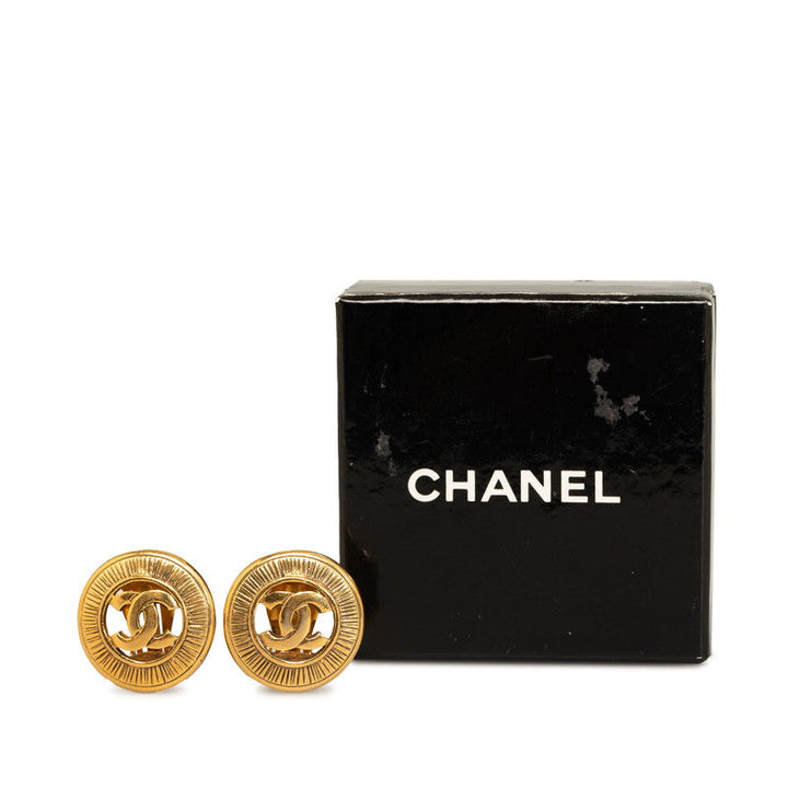 Top Quality Chanel Vintage Coco Mark Circle Earrings Gold Plated Women's