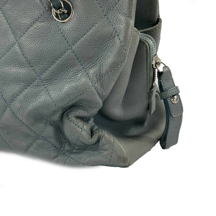 Chanel - Seafoam / Silver CC Caviar Medium Leather Shopping Tote / Shoulder Bag