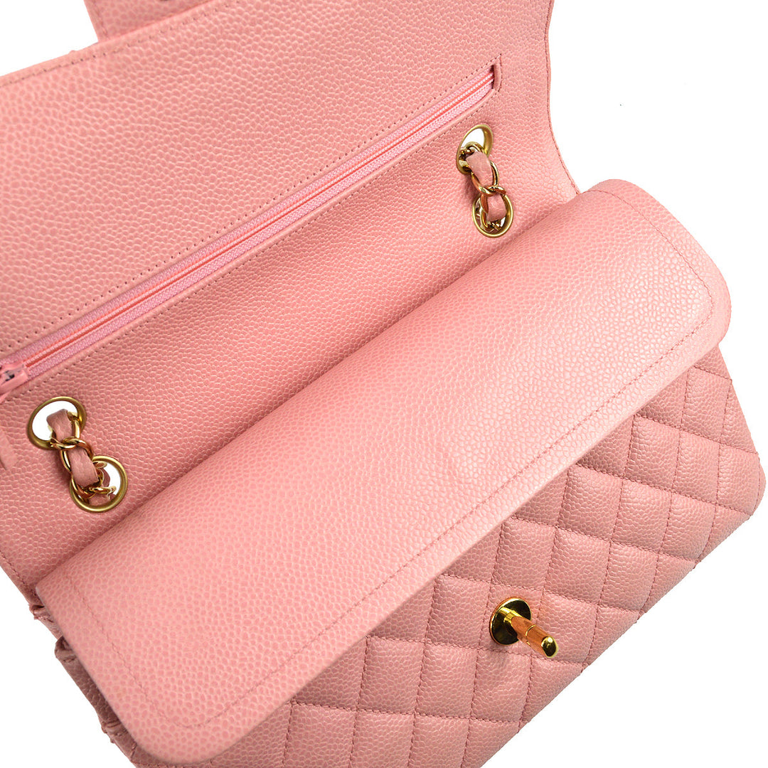Top Quality Chanel 2004-2005 Classic Double Flap Medium Pink Caviar