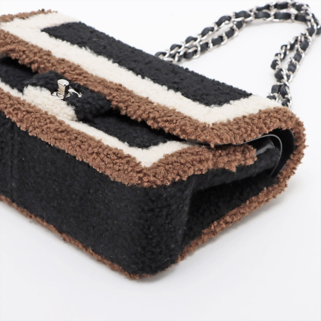 Top Quality Chanel Cocomark Mouton Double Flap Double Chain Top Bag Black x Brown Silver  23rd