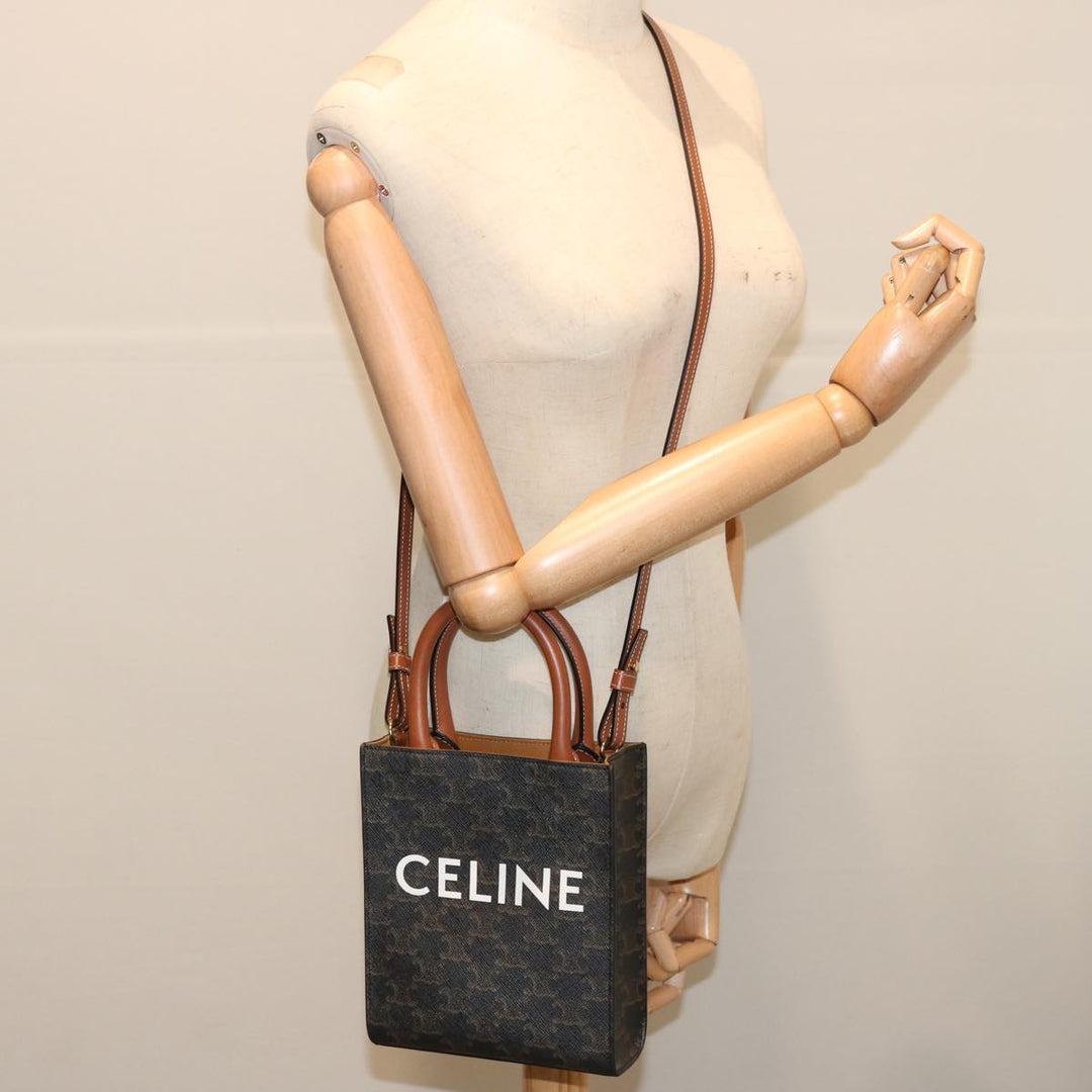 Celine Triomphe Canvas Minibar Tical Hippo Hand Bag PVC 2way Black Auth 70260A