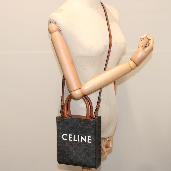 Celine Triomphe Canvas Minibar Tical Hippo Hand Bag PVC 2way Black Auth 70260A