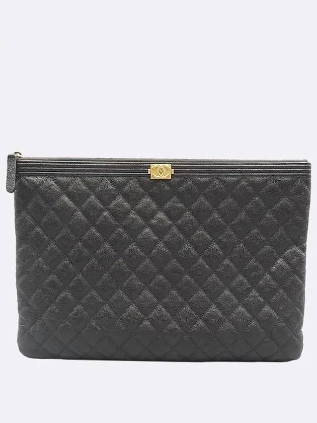 A84407 Black Color Caviar Skin Gold Metal Boy Large Clutch Chanel