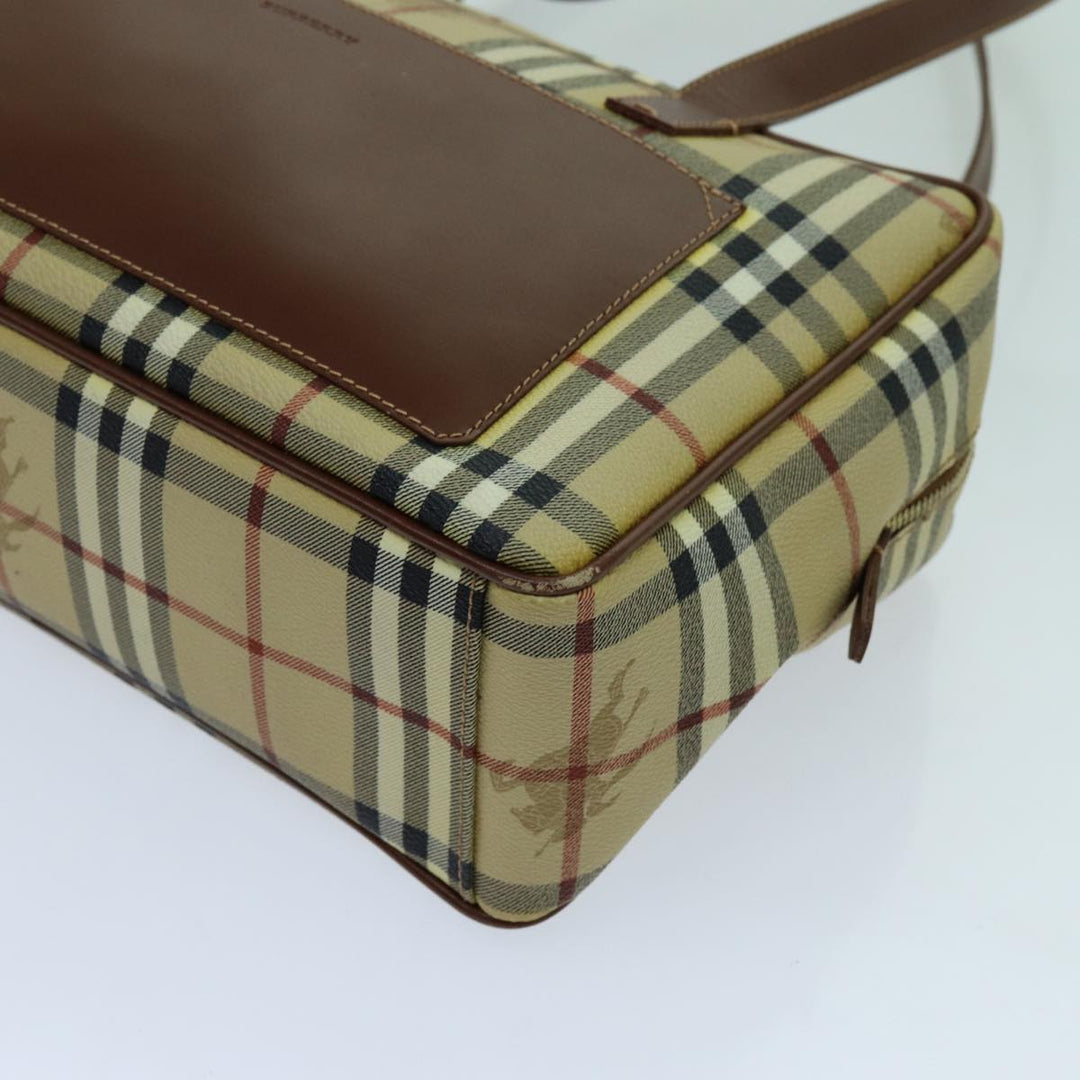 Burberry Nova Check Shoulder Bag PVC Leather Beige Auth 70347