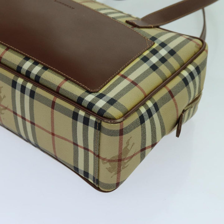 Burberry Nova Check Shoulder Bag PVC Leather Beige Auth 70347