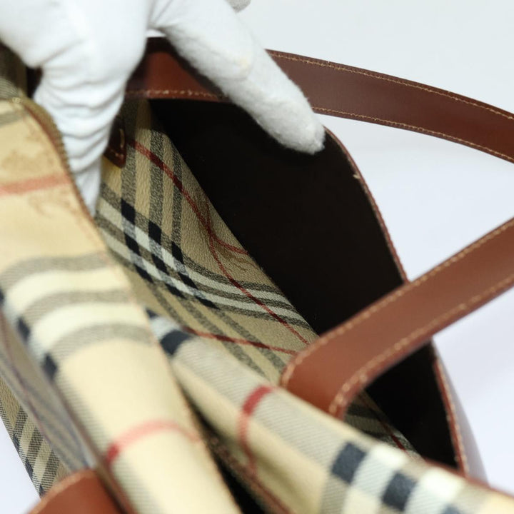 Burberry Nova Check Shoulder Bag PVC Leather Beige Auth 70347