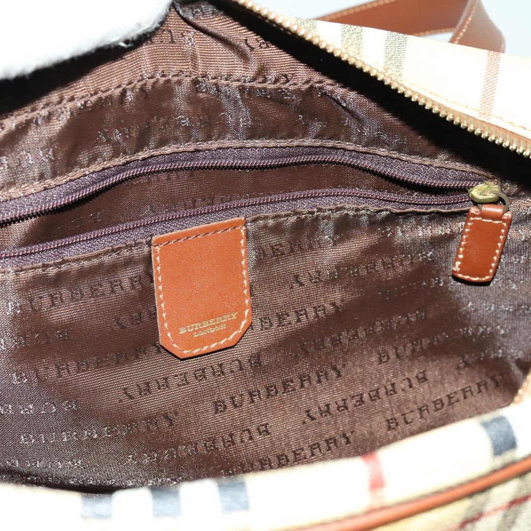 Burberry Nova Check Shoulder Bag PVC Leather Beige Auth 70347