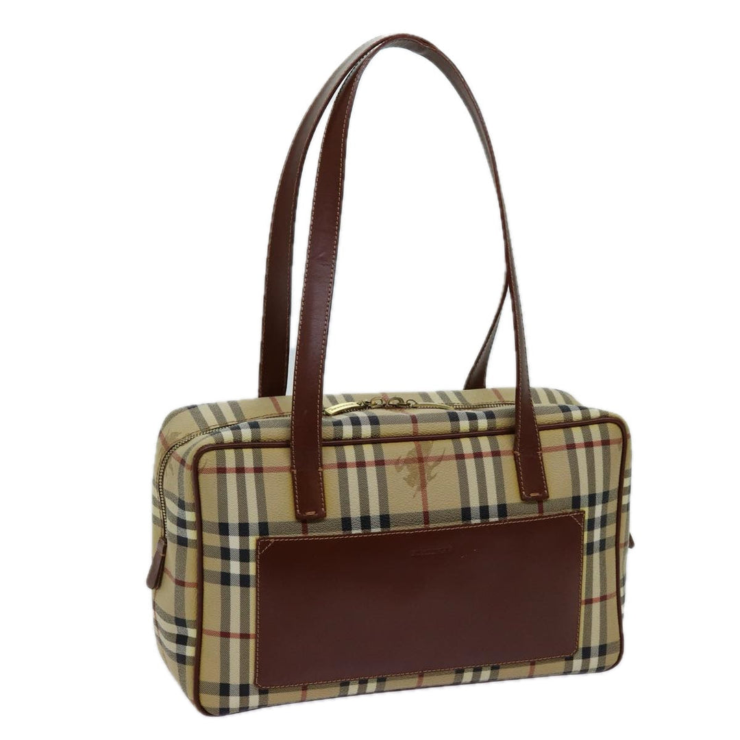 Burberry Nova Check Shoulder Bag PVC Leather Beige Auth 70347