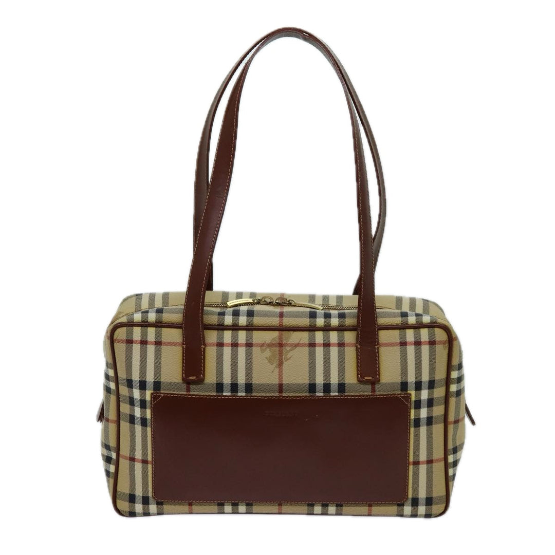 Burberry Nova Check Shoulder Bag PVC Leather Beige Auth 70347