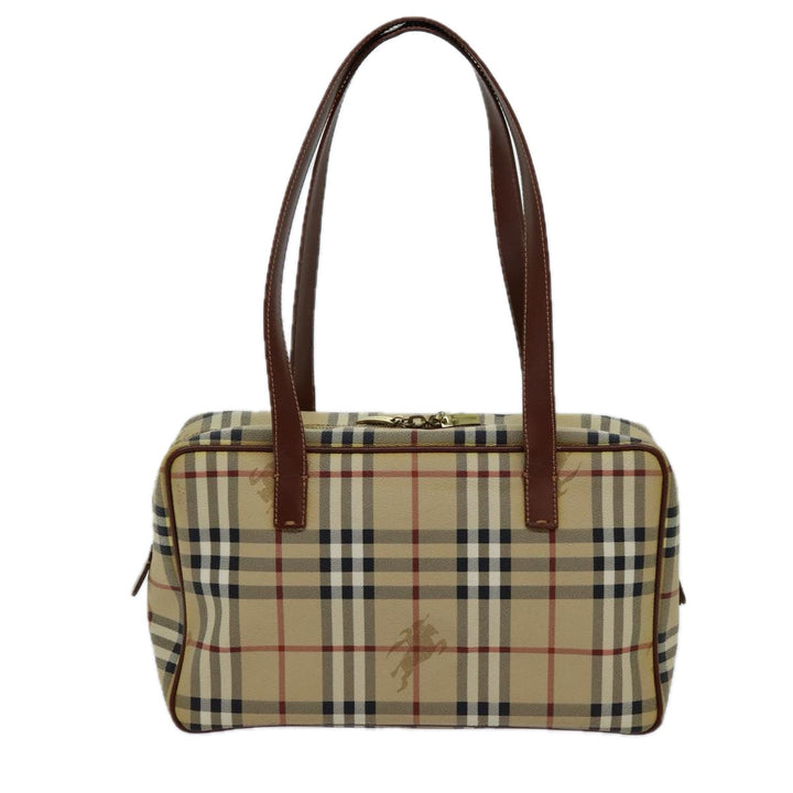 Burberry Nova Check Shoulder Bag PVC Leather Beige Auth 70347