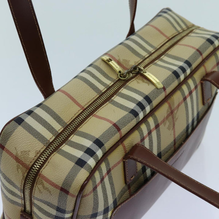 Burberry Nova Check Shoulder Bag PVC Leather Beige Auth 70347