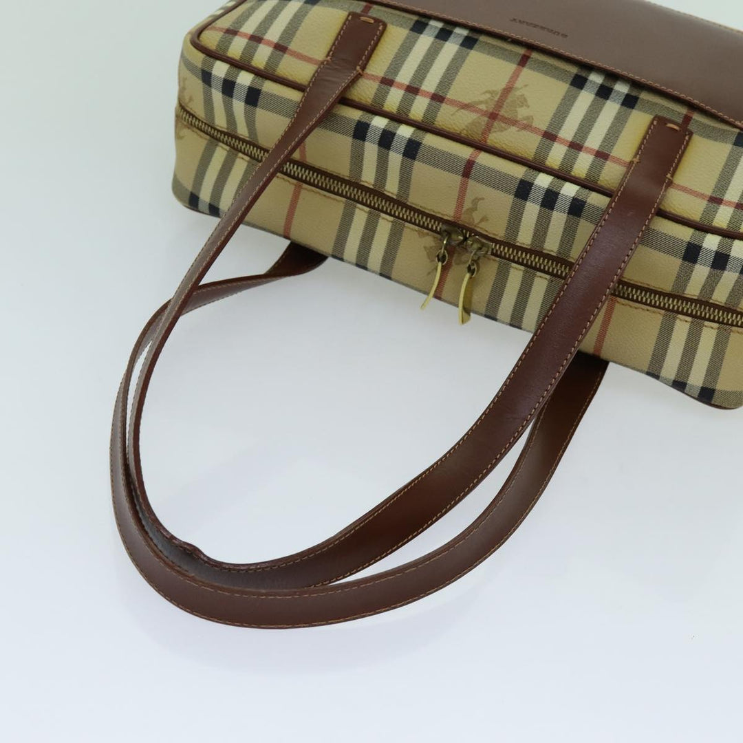 Burberry Nova Check Shoulder Bag PVC Leather Beige Auth 70347