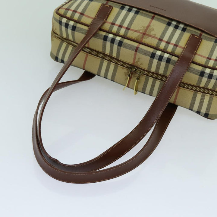 Burberry Nova Check Shoulder Bag PVC Leather Beige Auth 70347
