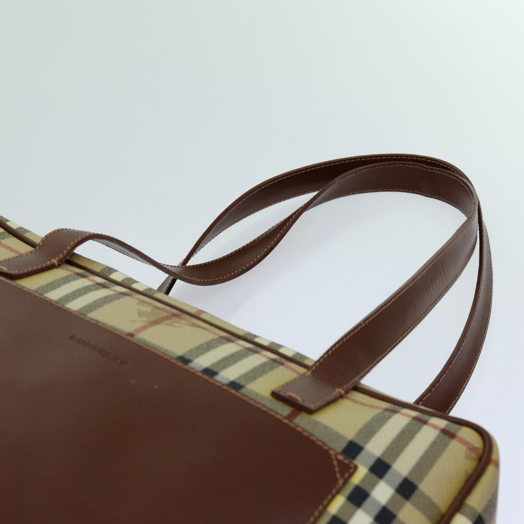 Burberry Nova Check Shoulder Bag PVC Leather Beige Auth 70347
