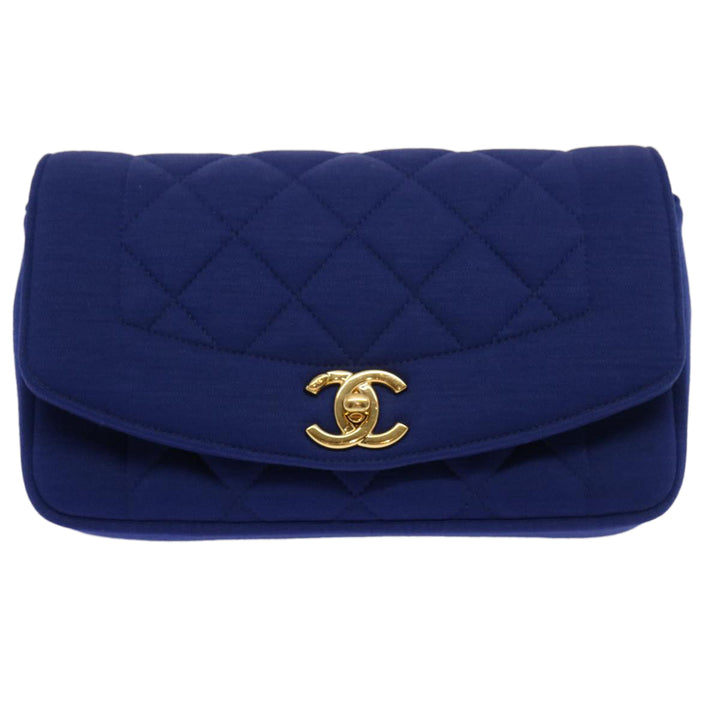 Chanel Diana Matelasse Chain Shoulder Bag Canvas Blue CC Auth 70391A