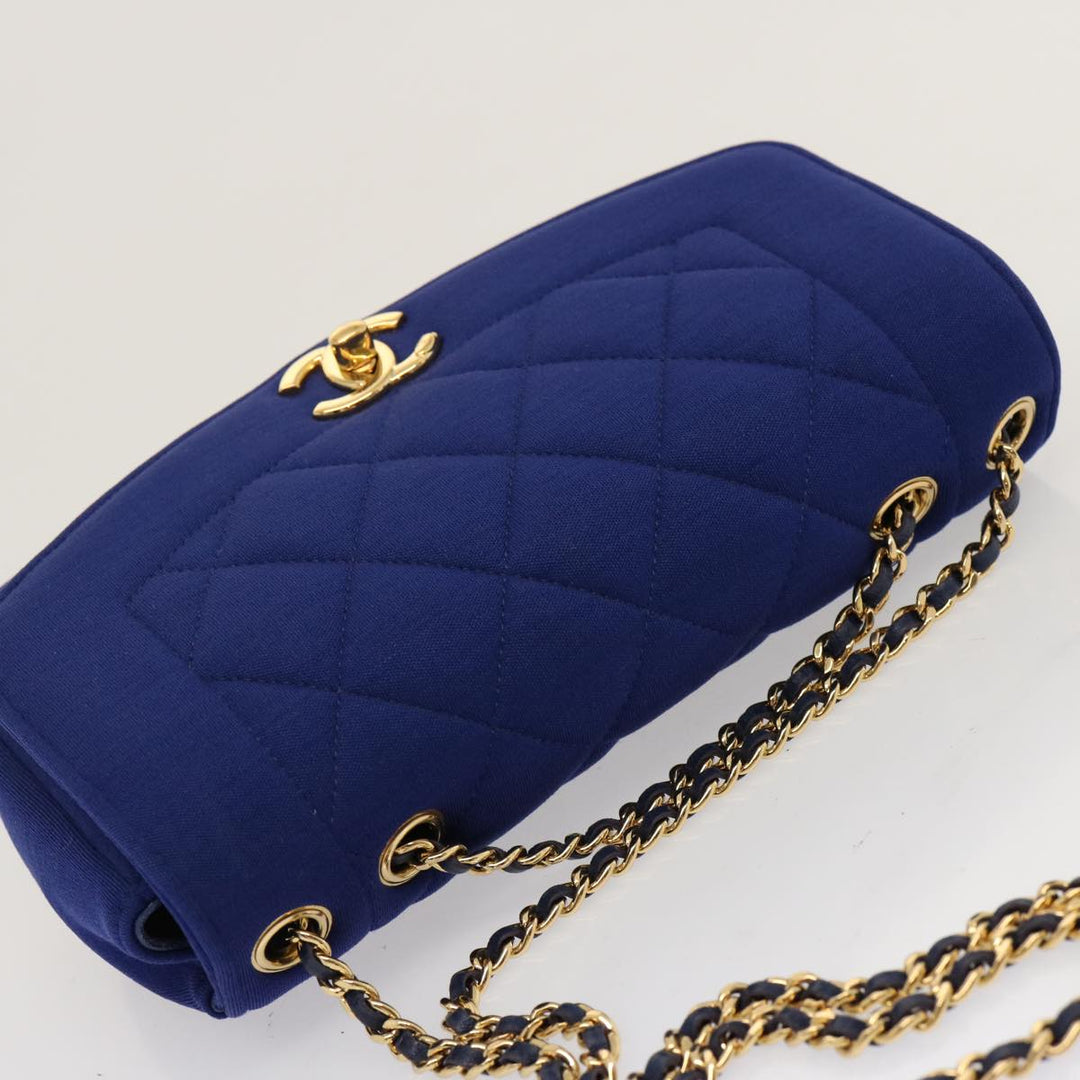 Chanel Diana Matelasse Chain Shoulder Bag Canvas Blue CC Auth 70391A