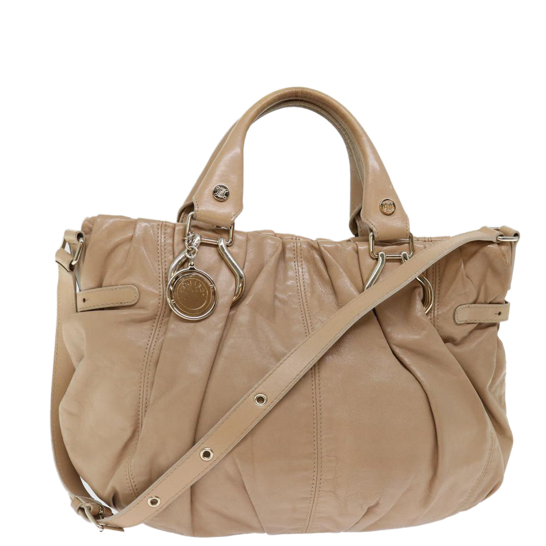 Celine Hand Bag Leather 2way Beige Auth 70407