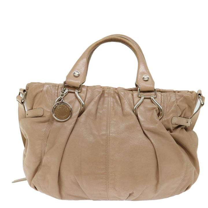 Celine Hand Bag Leather 2way Beige Auth 70407