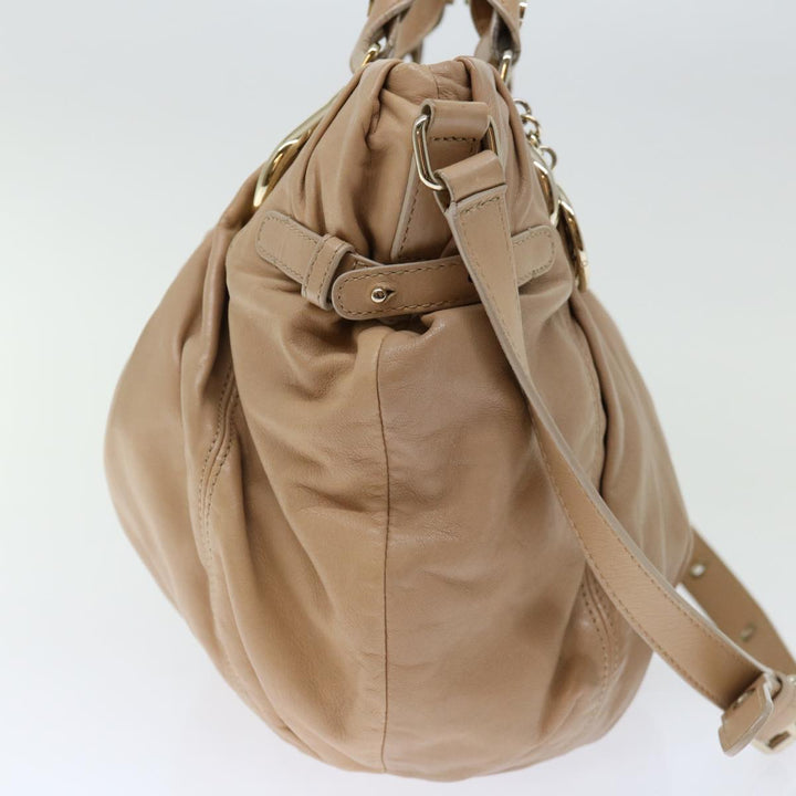 Celine Hand Bag Leather 2way Beige Auth 70407