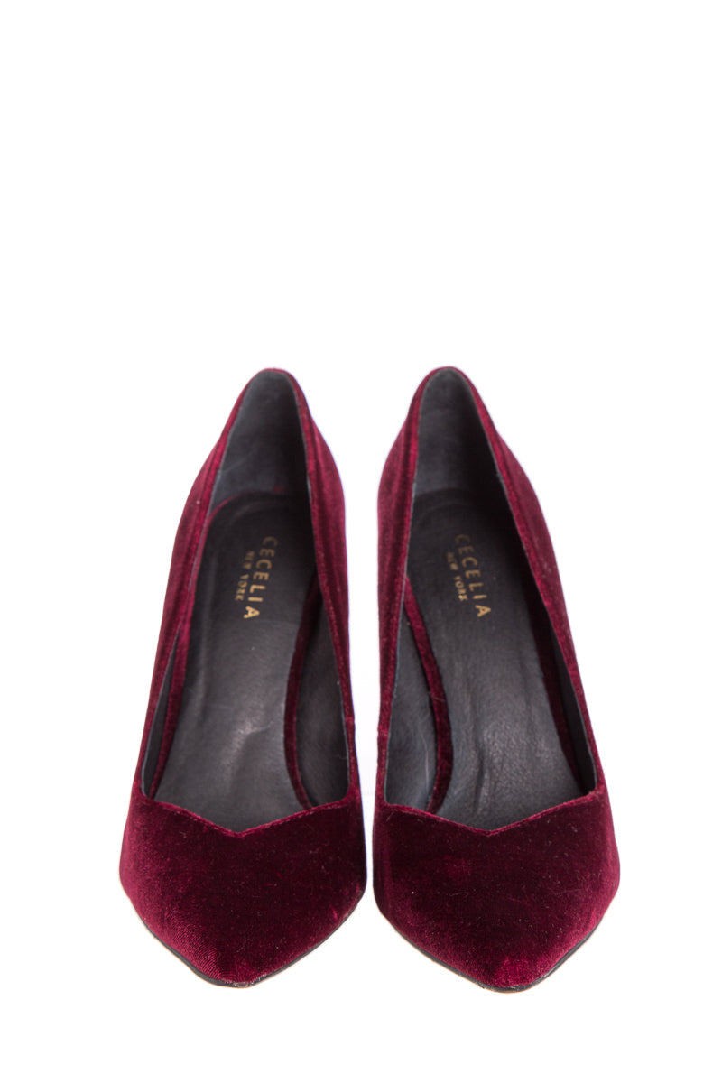 Cecilia Burgundy Velvet Pointed-Toe Heels SZ 8