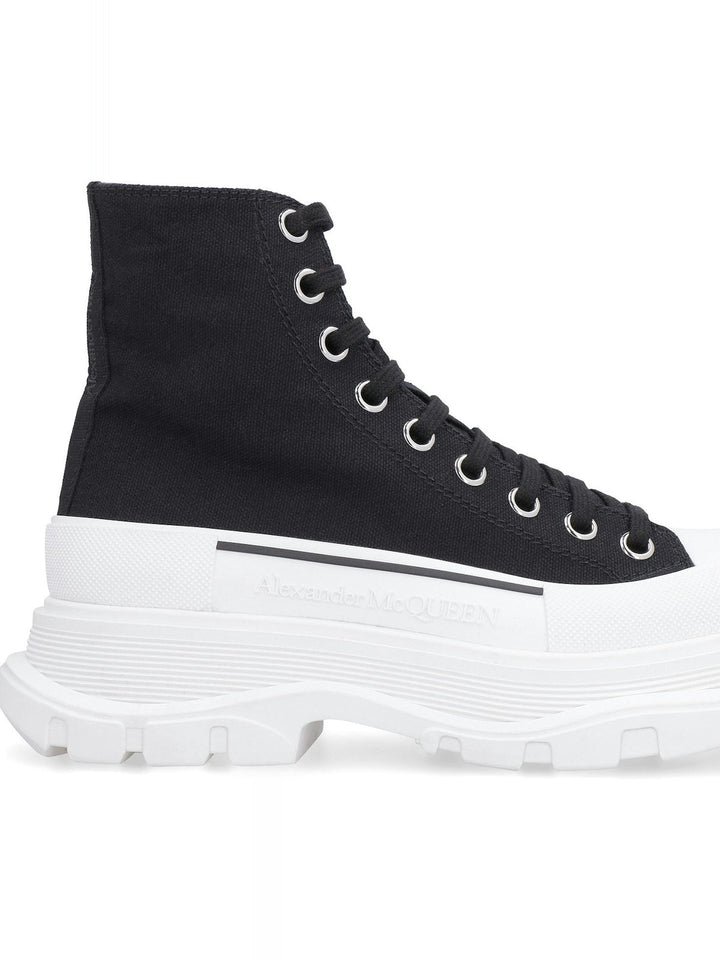 BLACK CANVAS TREAD SLICK BOOTS