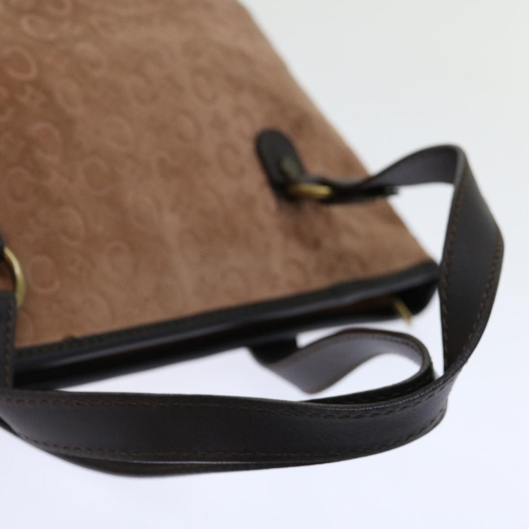 Celine C Macadam Canvas Hand Bag Suede Brown Auth 70595
