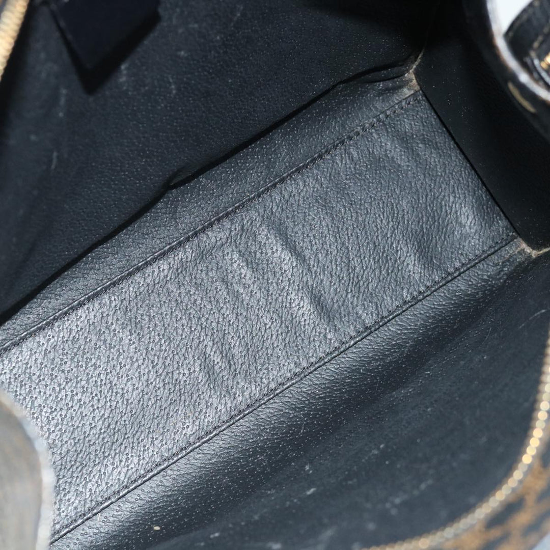 Celine Macadam Canvas Hand Bag PVC Brown Black Auth 70629