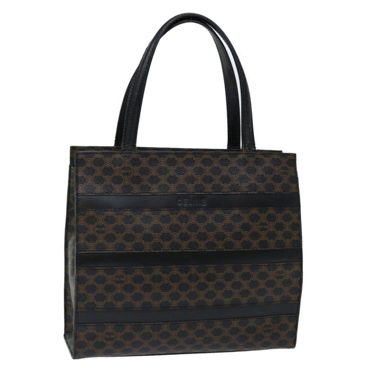 Celine Macadam Canvas Hand Bag PVC Brown Black Auth 70629
