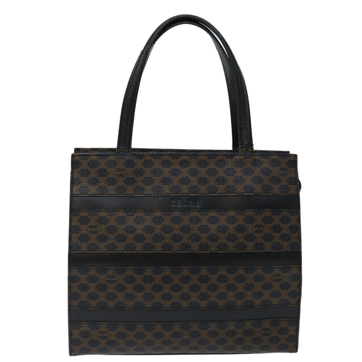 Celine Macadam Canvas Hand Bag PVC Brown Black Auth 70629