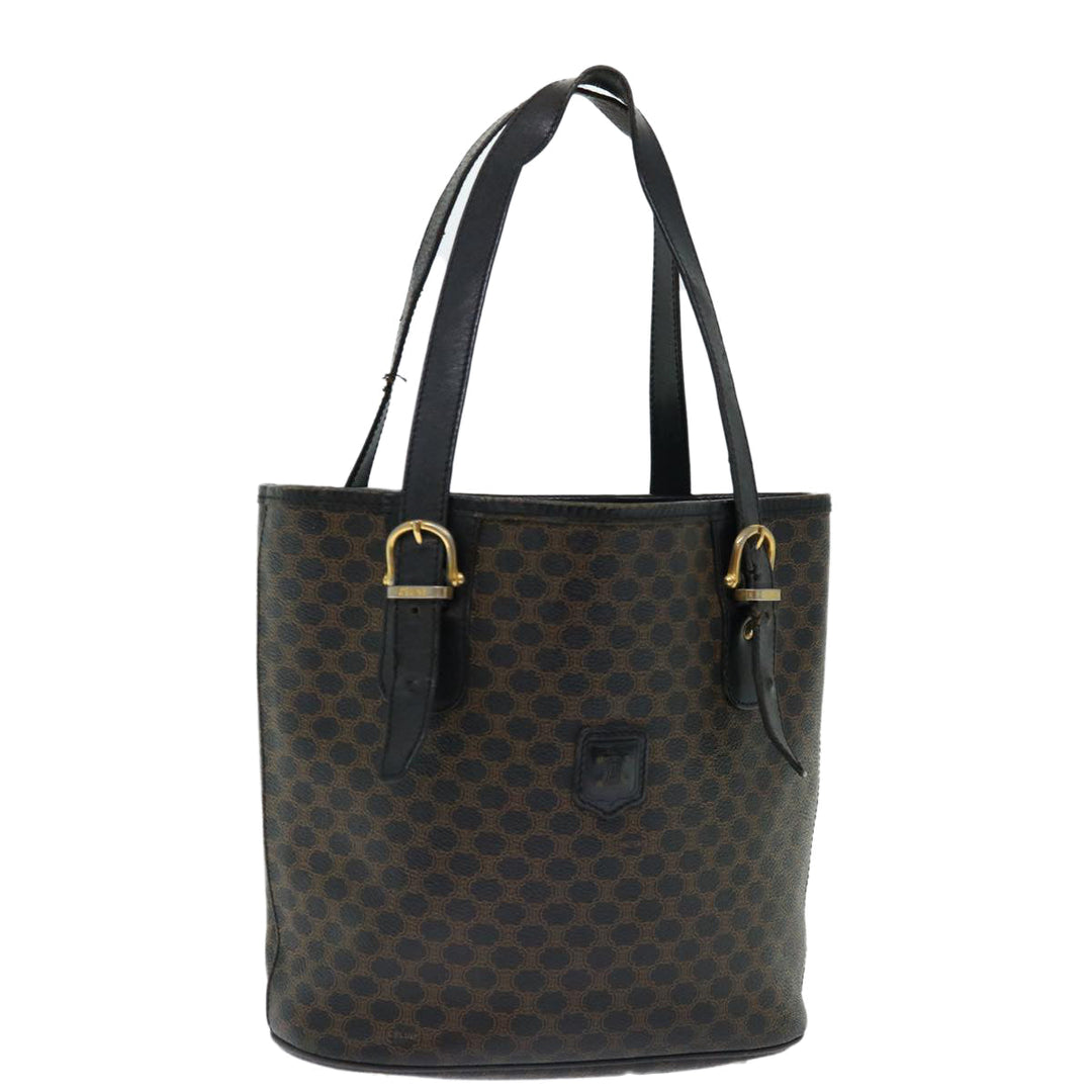 Celine Macadam Canvas Tote Bag PVC Brown Black Auth 70630