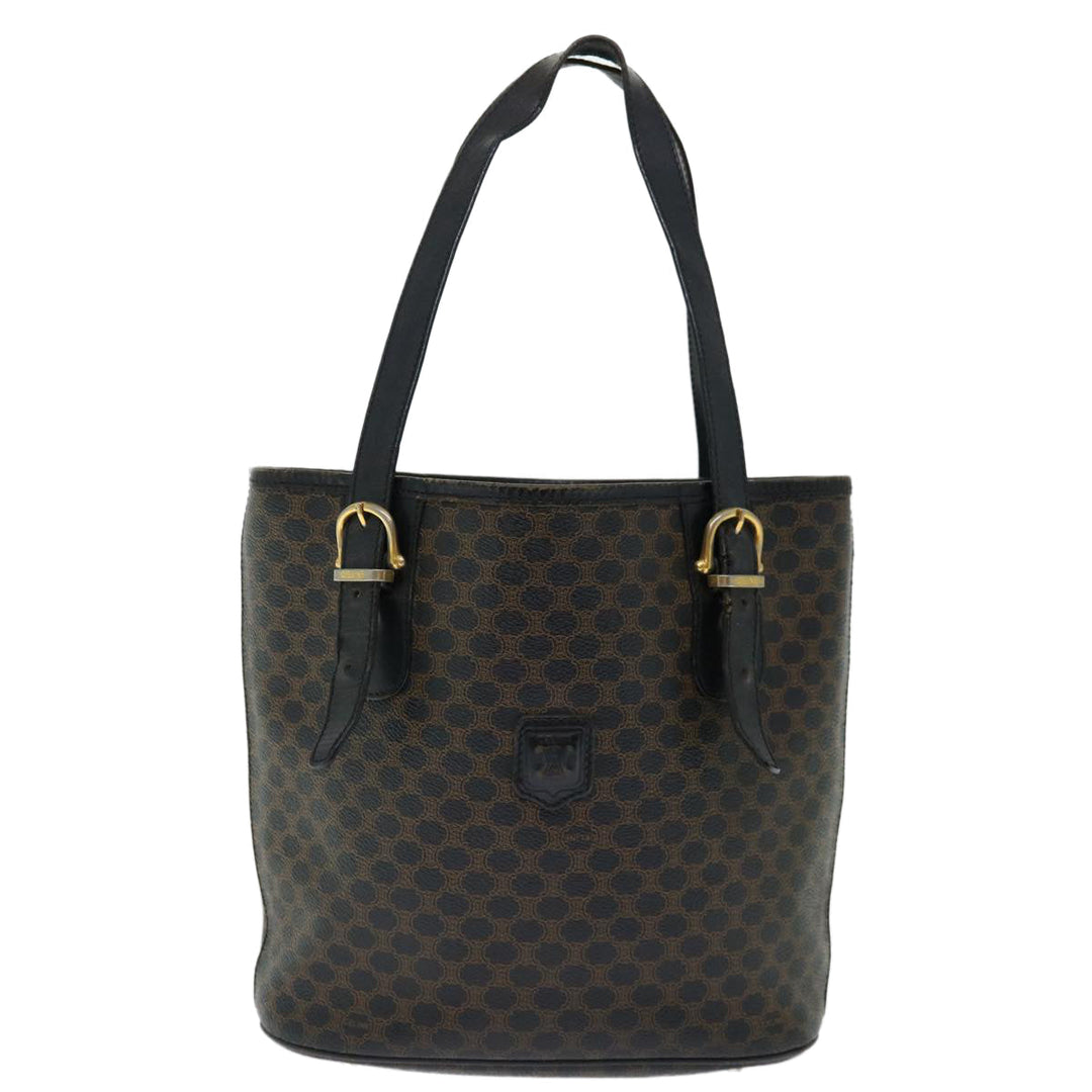 Celine Macadam Canvas Tote Bag PVC Brown Black Auth 70630