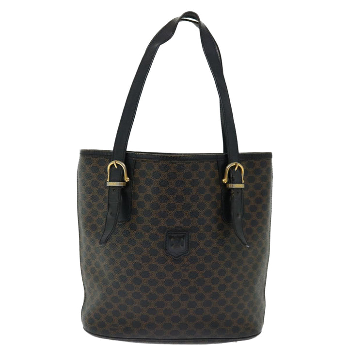 Celine Macadam Canvas Tote Bag PVC Brown Black Auth 70630