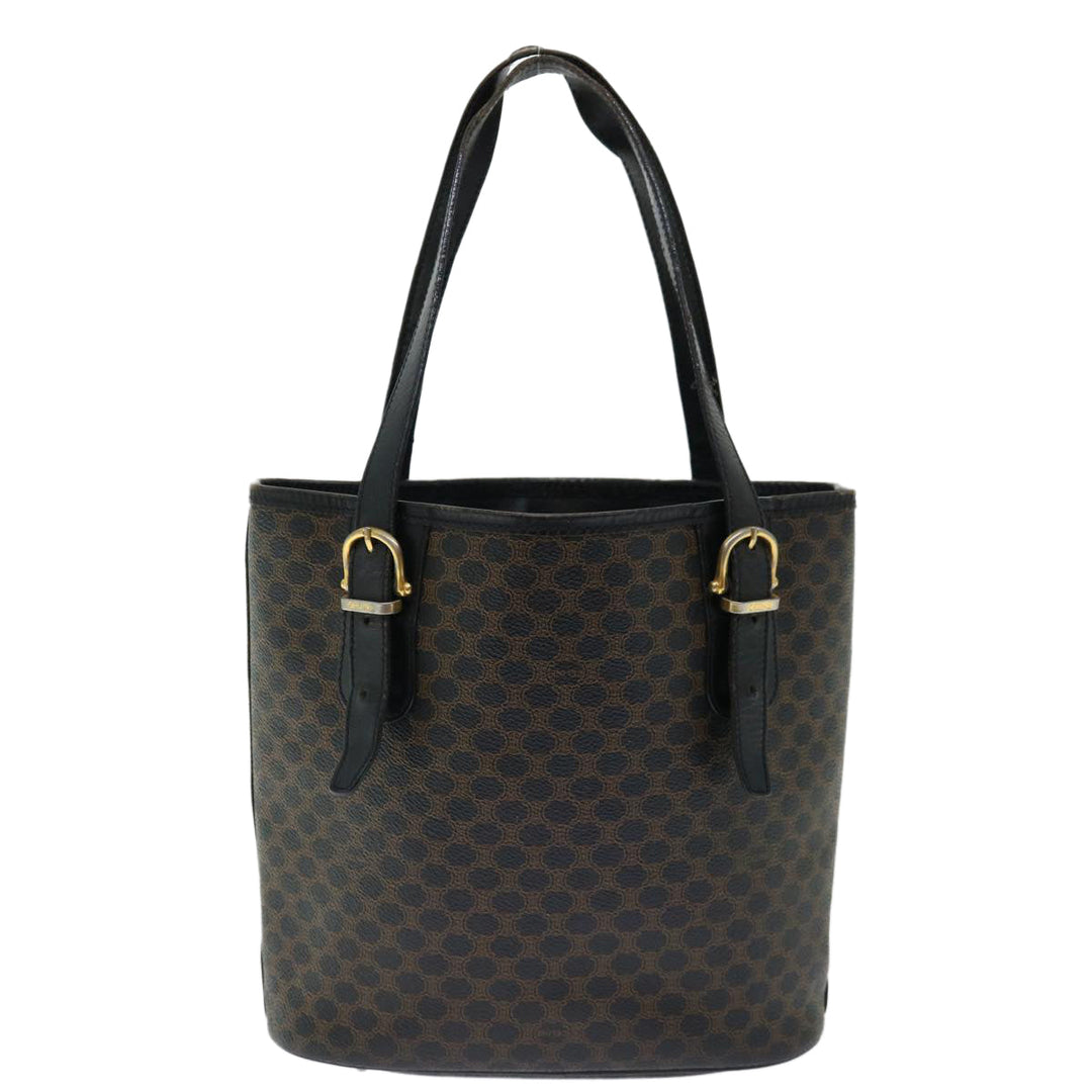 Celine Macadam Canvas Tote Bag PVC Brown Black Auth 70630