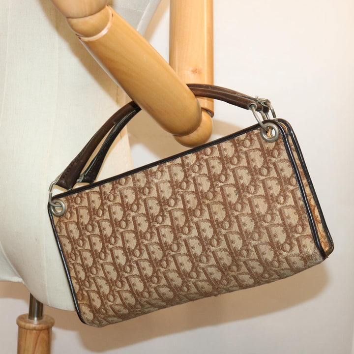 CHRISTIAN Top quality Dior Trotter Canvas Hand Bag Canvas Brown Auth 70637