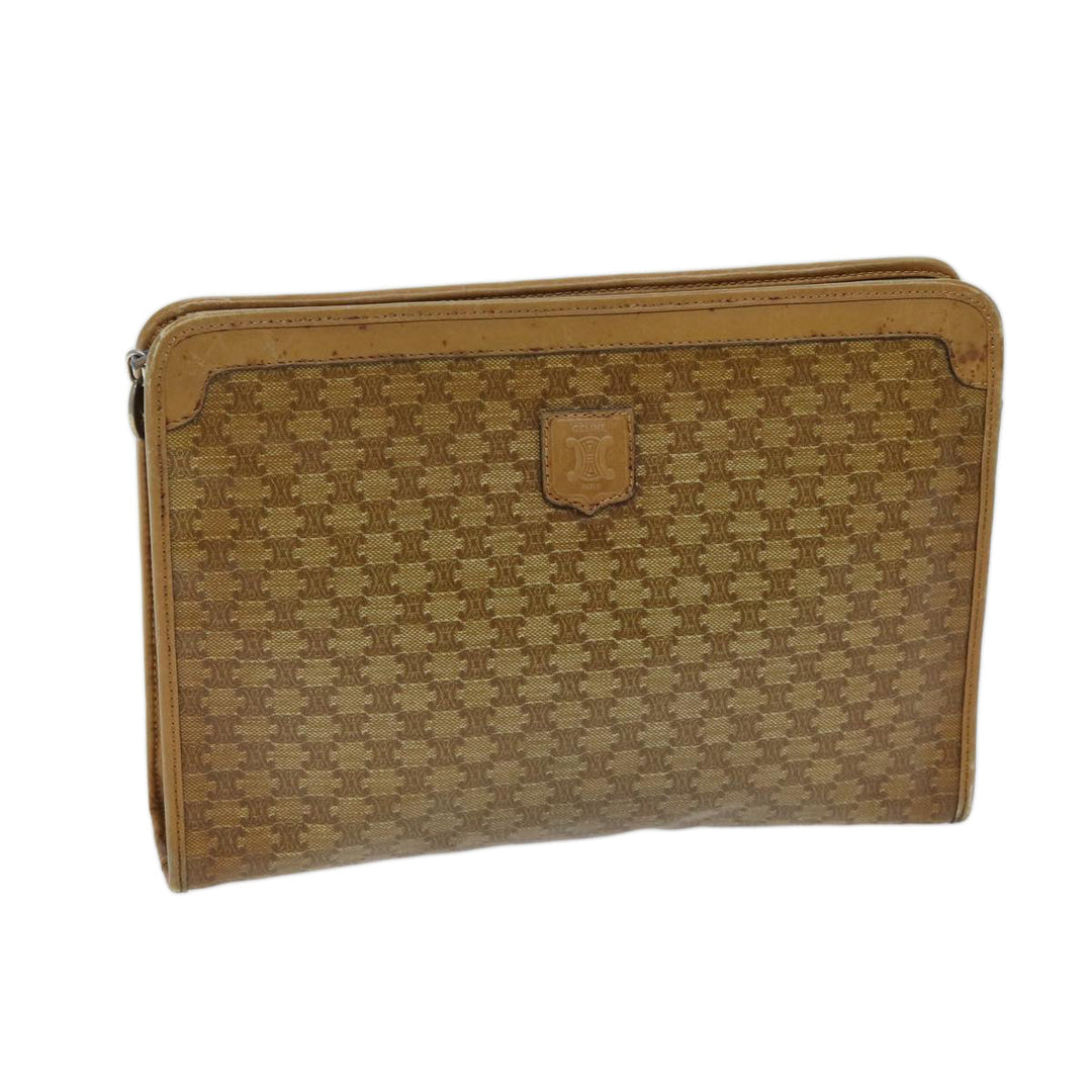 Celine Macadam Canvas Clutch Bag Beige Auth 70658
