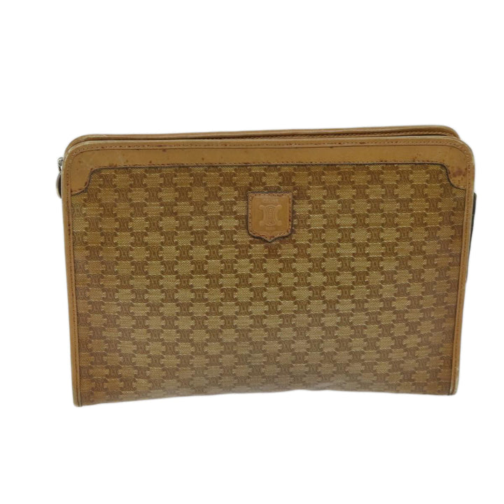 Celine Macadam Canvas Clutch Bag Beige Auth 70658