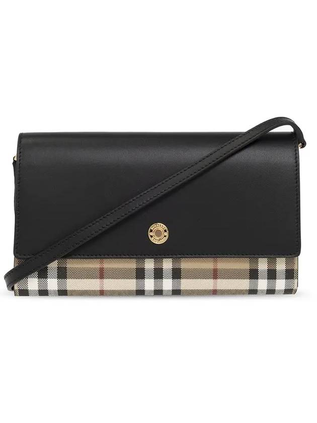 Burberry Detachable Strap Checked Leather Wallet Cross Bag Black
