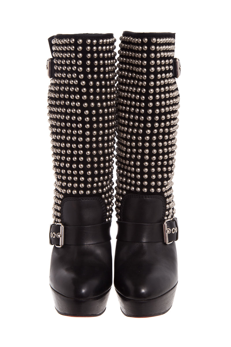 Christian Louboutin Black Patform Studded Boots SZ 40