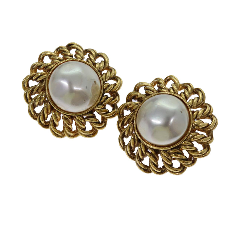 Top Quality Chanel COCO Mark Earring metal Gold CC Auth 70878