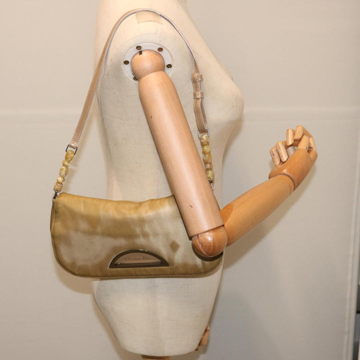 CHRISTIAN Top quality Dior Maris Pearl Shoulder Bag Nylon Beige Auth 70945