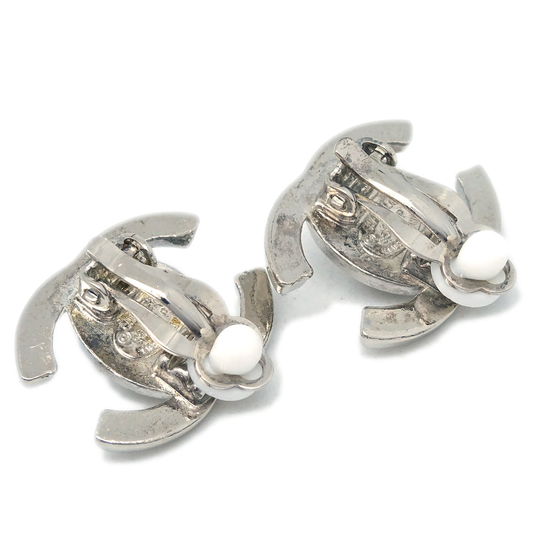 Top Quality Chanel CC Turnlock Earrings Clip-On Silver Small 96P