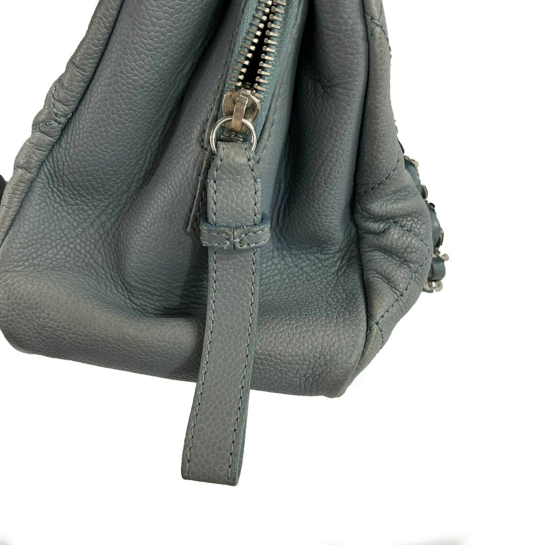 Chanel - Seafoam / Silver CC Caviar Medium Leather Shopping Tote / Shoulder Bag